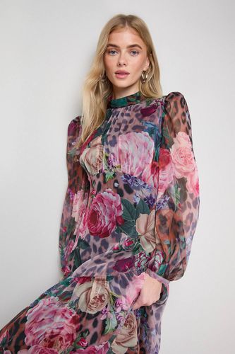 Robe Maxi à Manches Longues avec Taille Courbée Tombante Imprimée | Taille 18 - Oasis - Modalova