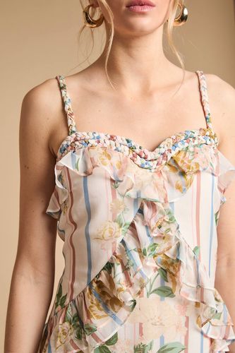 Robe Mi-longue Caraco À Volants Avec Détail De Corde À L'encolure | Taille 46 - Oasis - Modalova