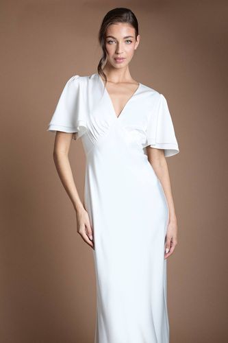 Robe De Mariée Longue À Décolleté Plongeant Et Manches Évasées | Taille 10 - Oasis - Modalova