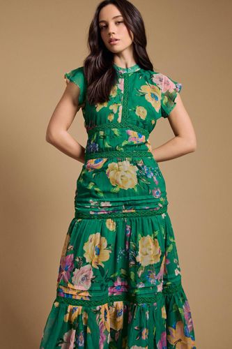 Robe En Mousseline À Imprimé Floral Avec Insertion De Dentelle | Taille 46 - Oasis - Modalova