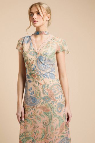 Robe Midaxi À Manches Cannelées Avec Détail Foulard Au Col | Taille 46 - Oasis - Modalova