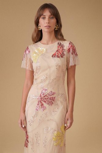 Robe Maxi À Manches Papillon Ornée De Motifs Floraux En Éventail | Taille 40 - Oasis - Modalova