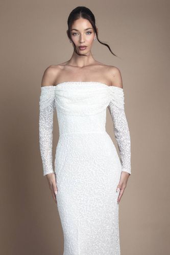 Robe de Mariée Maxi Honoured à Sequins Drapée Bardot Manches Longues | Taille 46 - Coast - Modalova