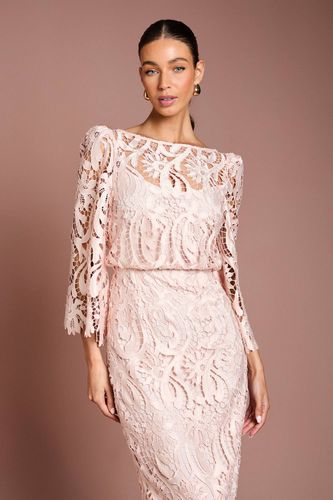 Robe Mi-Longue en Satin Dentelle à Col Bateau avec Manches Évasées | Taille 40 - Coast - Modalova