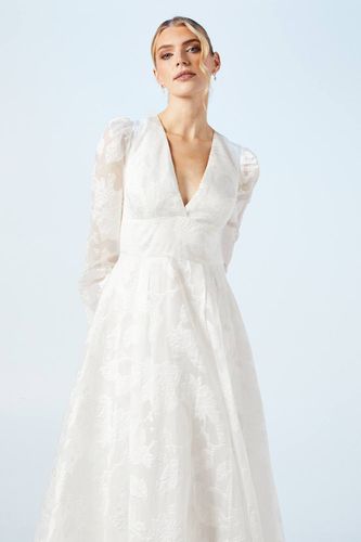 Robe de Mariée à Décolleté Plongeant en Organza Jacquard avec Manches Bouffantes | Taille 44 - Coast - Modalova