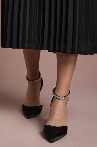 Escarpins à Talon Aiguille Haut Tatiana en Satin avec Chaînette Ornée de Bijoux - Coupe Large | Taille 41 - Coast - Modalova
