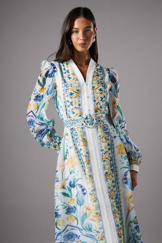 Robe Chemise en Organza Imprimé à Bordures | Taille 44 - Coast - Modalova