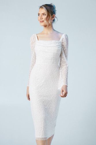 Robe de Mariée Mi-Longue Colonne à Sequins et Manches Évasées | Taille 46 - Coast - Modalova
