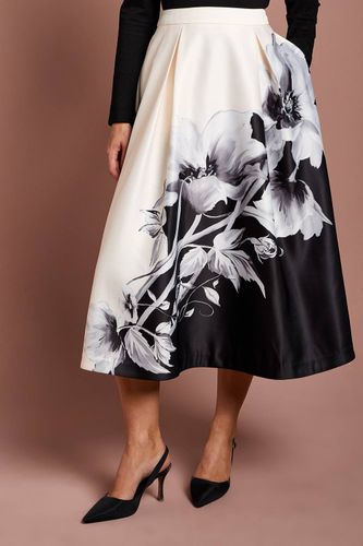 Jupe Mi-Longue en Satin avec Imprimé Placé | Taille 46 - Coast - Modalova