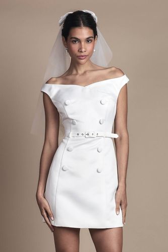 Robe de Mariée Courte Bardot Cintrée à Détails Boutonnés | Taille 46 - Coast - Modalova