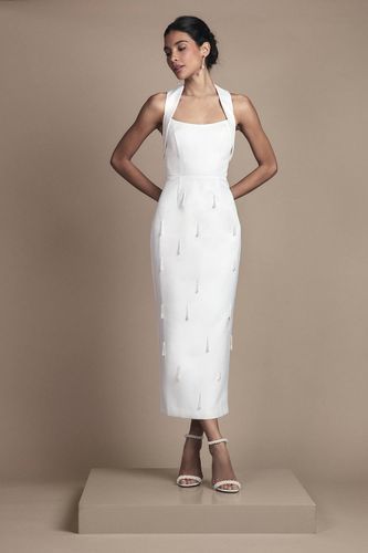 Robe de Mariée Mi-Longue en Satin à Col Halter avec Perles | Taille 42 - Coast - Modalova