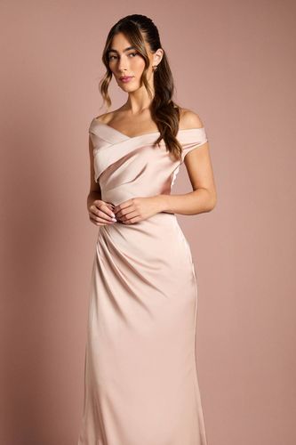 Robe Longue de Demoiselle d'Honneur en Satin Bardot avec Détail de Fronces à la Taille | Taille 46 - Coast - Modalova