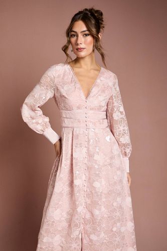 Robe Midaxi en Maille à Fleurs Pailletées avec Manches Bouffantes et Col en V | Taille 46 - Coast - Modalova