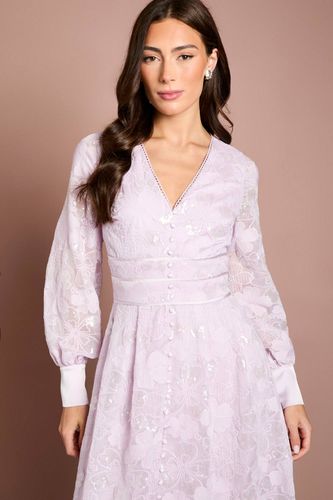 Robe Midaxi en Maille à Fleurs Pailletées avec Manches Bouffantes et Col en V | Taille 46 - Coast - Modalova