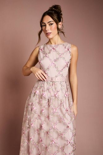 Robe Midi en Maille Brodée de Fleurs Métallisées | Taille 46 - Coast - Modalova