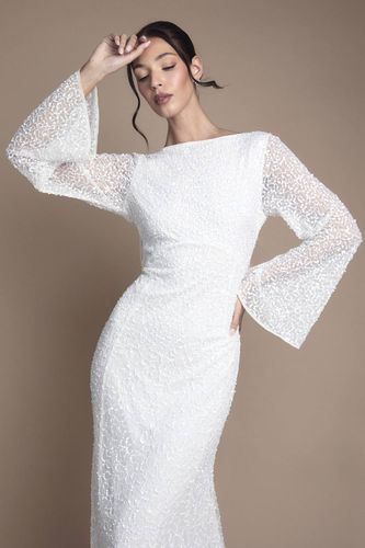 Robe de Mariée Longue à Manches Évasées et Dos Drapé avec Sequins | Taille 42 - Coast - Modalova