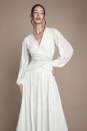 Robe de Mariée à Manches Longues avec Ornements Linéaires | Taille 44 - Coast - Modalova