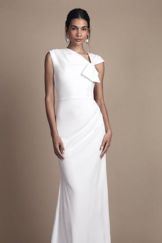 Robe de Mariée Mi-Longue en Crêpe à Encolure Asymétrique avec Détail Nœud | Taille 46 - Coast - Modalova