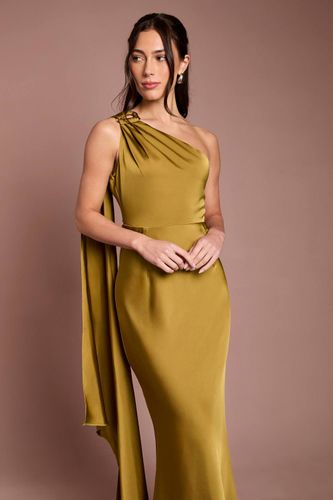 Robe Longue de Demoiselle d'Honneur en Satin Asymétrique avec Finitions Dorées | Taille 46 - Coast - Modalova