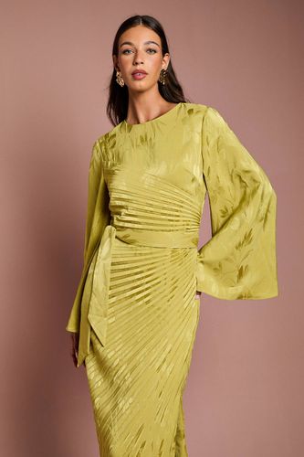 Robe Mi-Longue Plissée en Jacquard à Manches Évasées | Taille 46 - Coast - Modalova