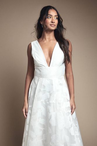 Robe de Mariée Mi-Longue Jacquard à Décolleté Plongeant | Taille 46 - Coast - Modalova