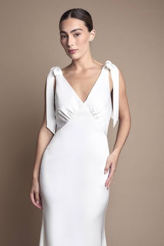 Robe de Mariée Mi-Longue en Crêpe Satiné à Épaules Nouées | Taille 42 - Coast - Modalova