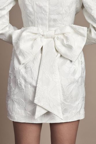 Robe de Mariée Mini à Manches Longues et Encolure Carrée en Jacquard avec Détail Nœud | Taille 46 - Coast - Modalova