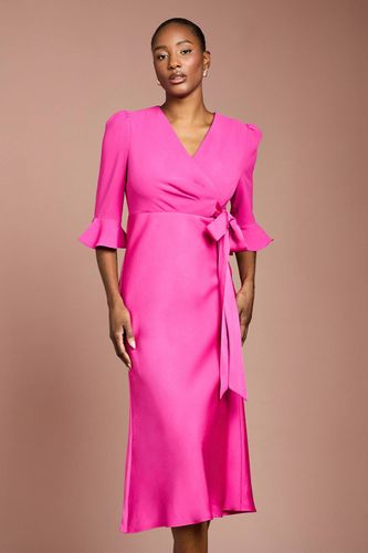 Robe Portefeuille en Crêpe Satiné à Manches Volantées | Taille 40 - Coast - Modalova