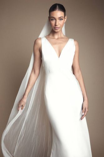 Robe de Mariée Longue en Satin avec Décolleté en V et Détail de Ceinture au Dos | Taille 42 - Coast - Modalova