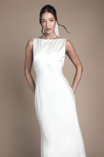 Robe de Mariée Longue en Satin avec Dos en V et Détail de Ceinture Dorsale | Taille 46 - Coast - Modalova