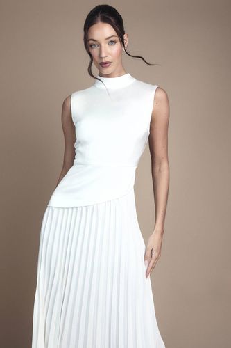 Robe de Mariée Mi-Longue à Col Haut Drapé et Jupe Plissée | Taille 46 - Coast - Modalova