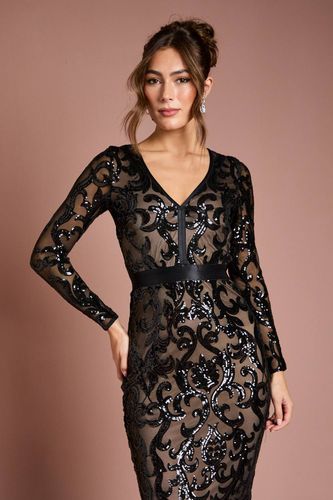 Robe midi moulante à sequins et manches longues | Taille 46 - Coast - Modalova
