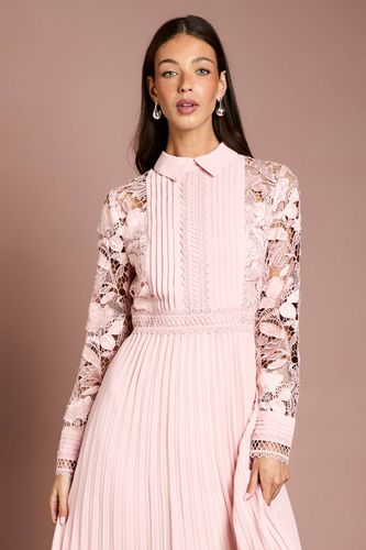Robe Chemise Mi-Longue à Manches Longues avec Dentelle et Plis | Taille 44 - Coast - Modalova