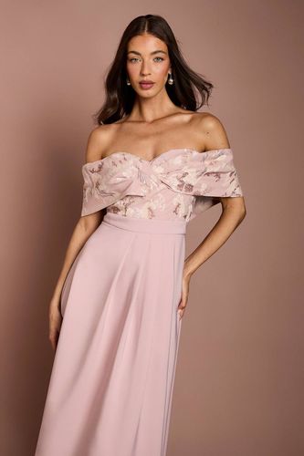 Robe Midi Plissée À Encolure En V Avec Corsage Jacquard Et Jupe En Crêpe | Taille 40 - Coast - Modalova