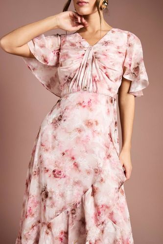 Robe Mi-Longue à Devant Torsadé en Satin Jacquard Imprimé | Taille 46 - Coast - Modalova