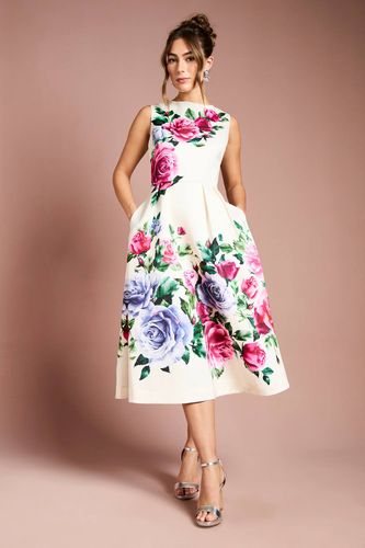 Robe Midi en Satin Structurée avec Imprimé Placé et Poches | Taille 40 - Coast - Modalova