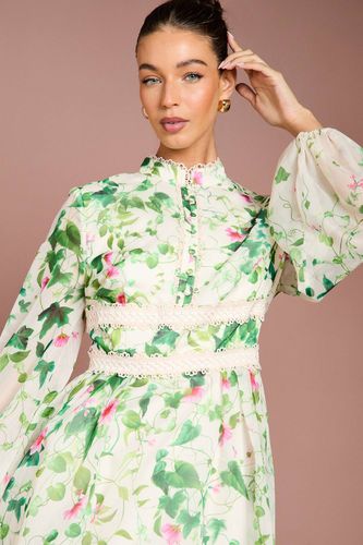 Robe Midi en Organza à Manches Longues avec Imprimé Placé | Taille 46 - Coast - Modalova