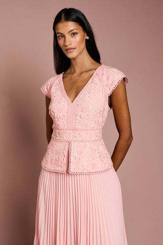 Robe Midi Petite à Décolleté en V avec Corsage en Dentelle et Basque | Taille 46 - Coast - Modalova