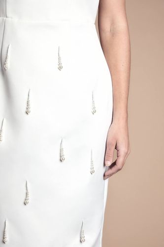 Robe De Mariée Midi En Satin Avec Col Halter Et Perle Petite Taille | Taille 44 - Coast - Modalova