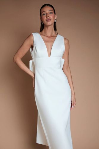 Honoured Petite Plunge Neck Structured Satin Bow Back Wedding Dress | Taille 46 - Coast - Modalova