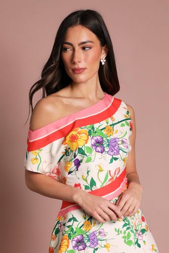 Robe Midi Asymétrique En Satin Imprimé À Épaules Dénudées | Taille 44 - Coast - Modalova