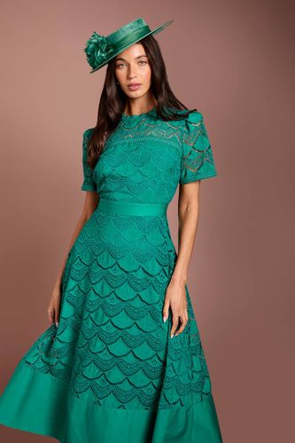 Robe Midi Lisa À Manches Courtes En Dentelle Tan Avec Finitions En Satin | Taille 46 - Coast - Modalova