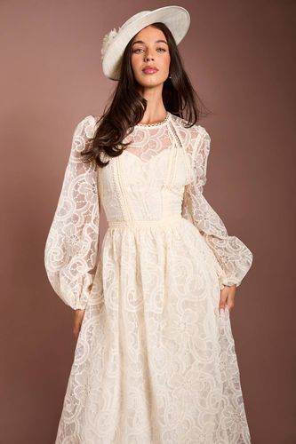 Robe Midi Lisa En Organza Brodé Avec Manches Tan | Taille 46 - Coast - Modalova
