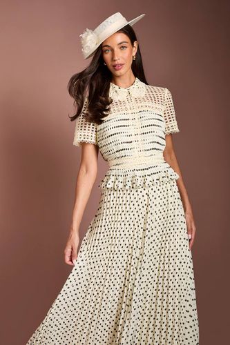 Combinaison-pantalon Lisa Tan À Col En Dentelle Et Pois Plissée | Taille 44 - Coast - Modalova