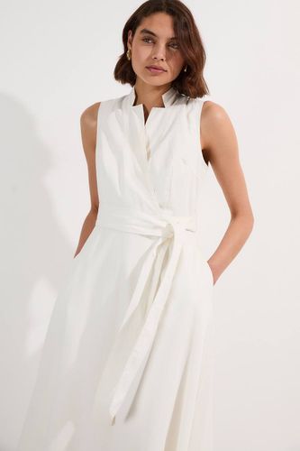 Robe Midi Fluide en Denim à Col Cranté et Ceinture Ajustée | Taille 14 - KarenMillen - Modalova