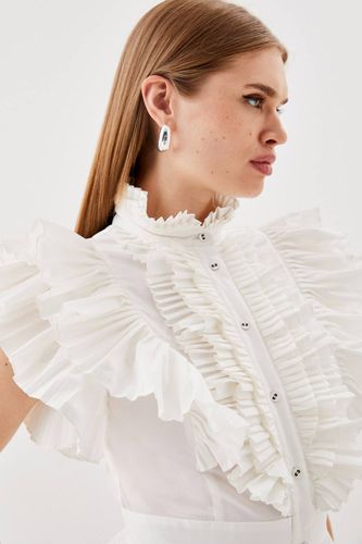 Chemise tissée à manches cap, plissée et à volants | Taille 12 - KarenMillen - Modalova