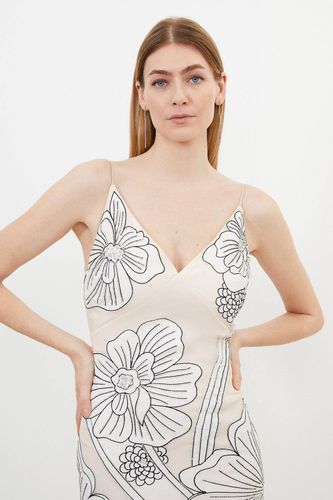 Robe Midi En Organdi Satiné Tissé Avec Appliqués | Taille 12 - KarenMillen - Modalova