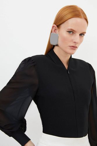 Top en maille à effet bandage, détail zip et manches en chiffon | Taille XS - KarenMillen - Modalova