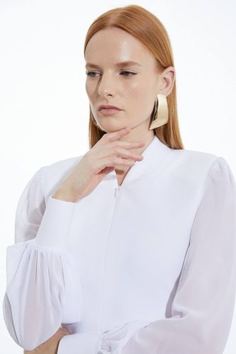 Top en maille à effet bandage, détail zip et manches en chiffon | Taille XS - KarenMillen - Modalova