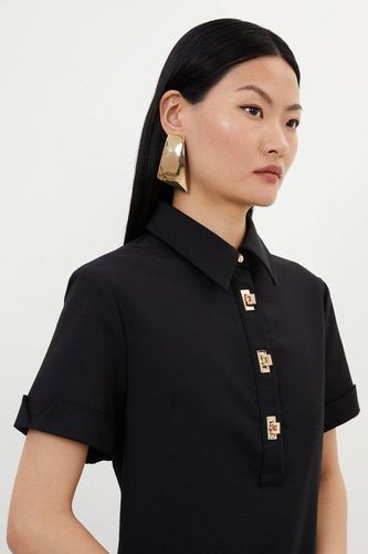 Robe-chemise courte en coton techno tissé avec fermoir en or | Taille 8 - KarenMillen - Modalova